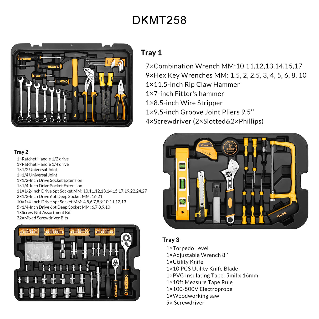 Kit de Herramientas DEKO 100 Piezas – Juego Multifuncional para Carpintería y Bricolaje
