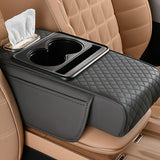 Caja Reposabrazos de Coche con Portavasos y Almacenamiento Lateral – Cojín Elevador con Soporte para Pañuelos y Cubierta Interior