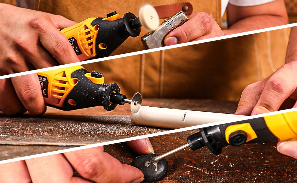 DEKO Kit de Herramientas Rotativas Eléctricas – Mini Multiherramienta para Madera y Metal (Amoladora y Perforadora)