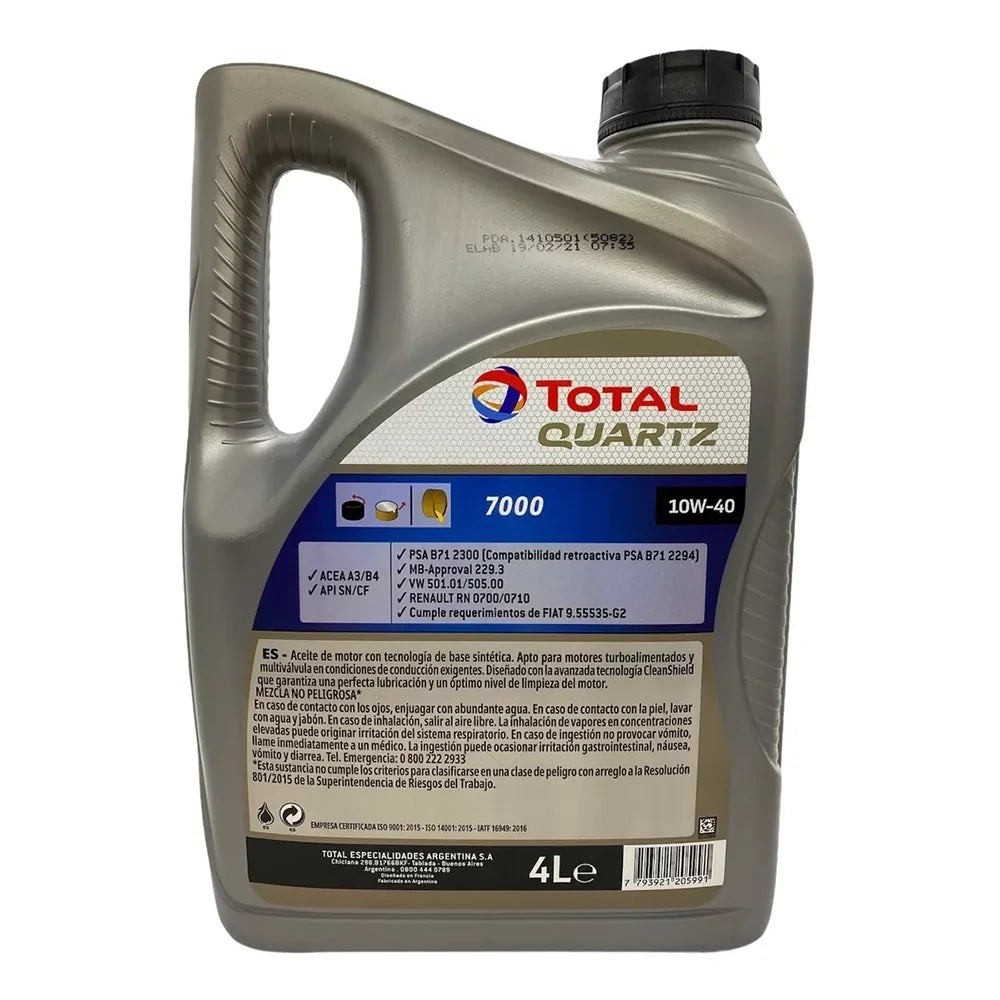 Aceite Motor Total Quartz 7000 10W40 5L - Protección del Motor