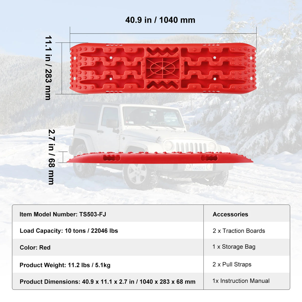 SucceBuy Placas de tracción de 10 toneladas con placas de recuperación de material PP para camioneta de vehículos todoterreno SUV RV par esteras de tracción de neumáticos
