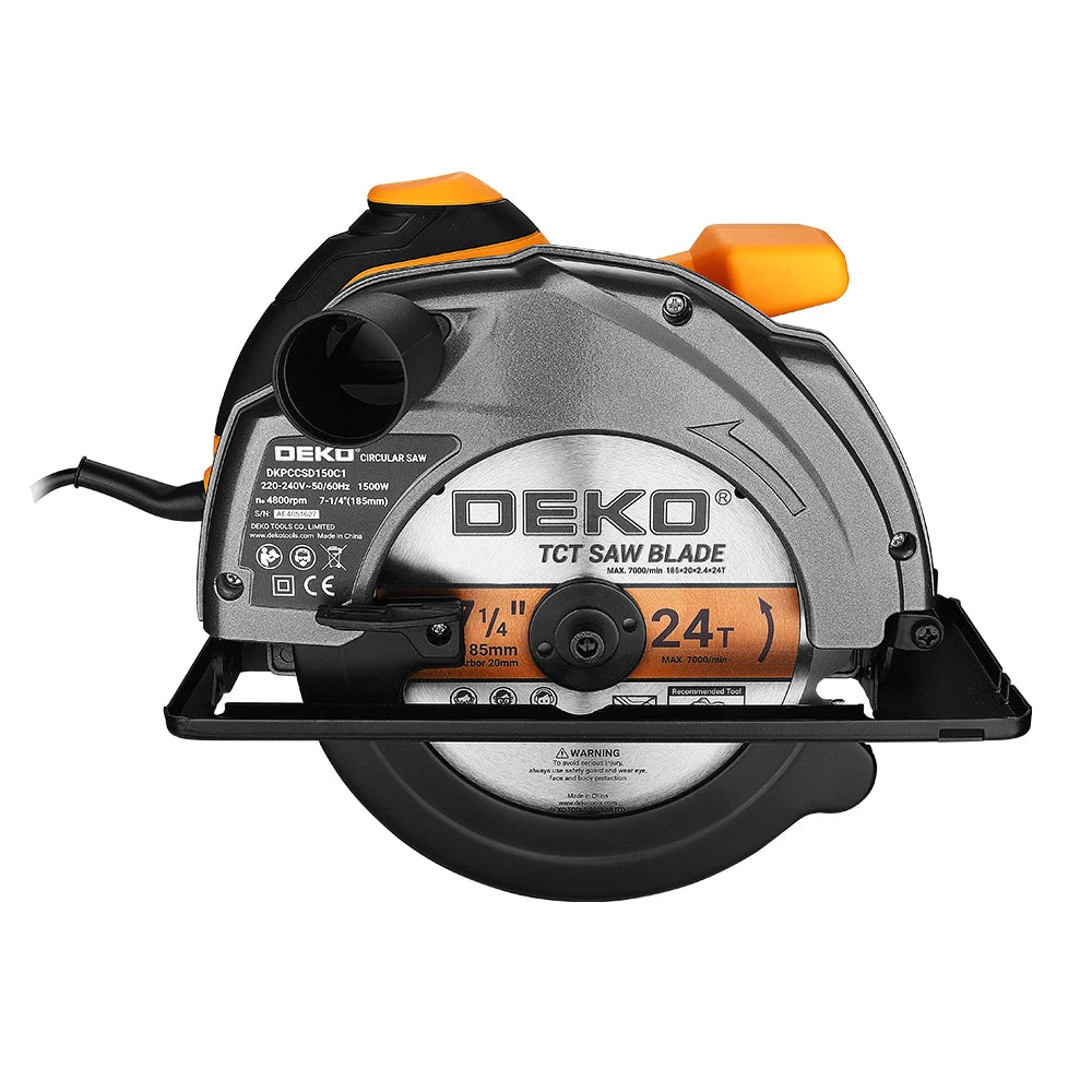 Sierra circular eléctrica serie DEKO DKCS, cortadora multifuncional de 185mm, herramienta eléctrica doméstica de 1500W con mango auxiliar