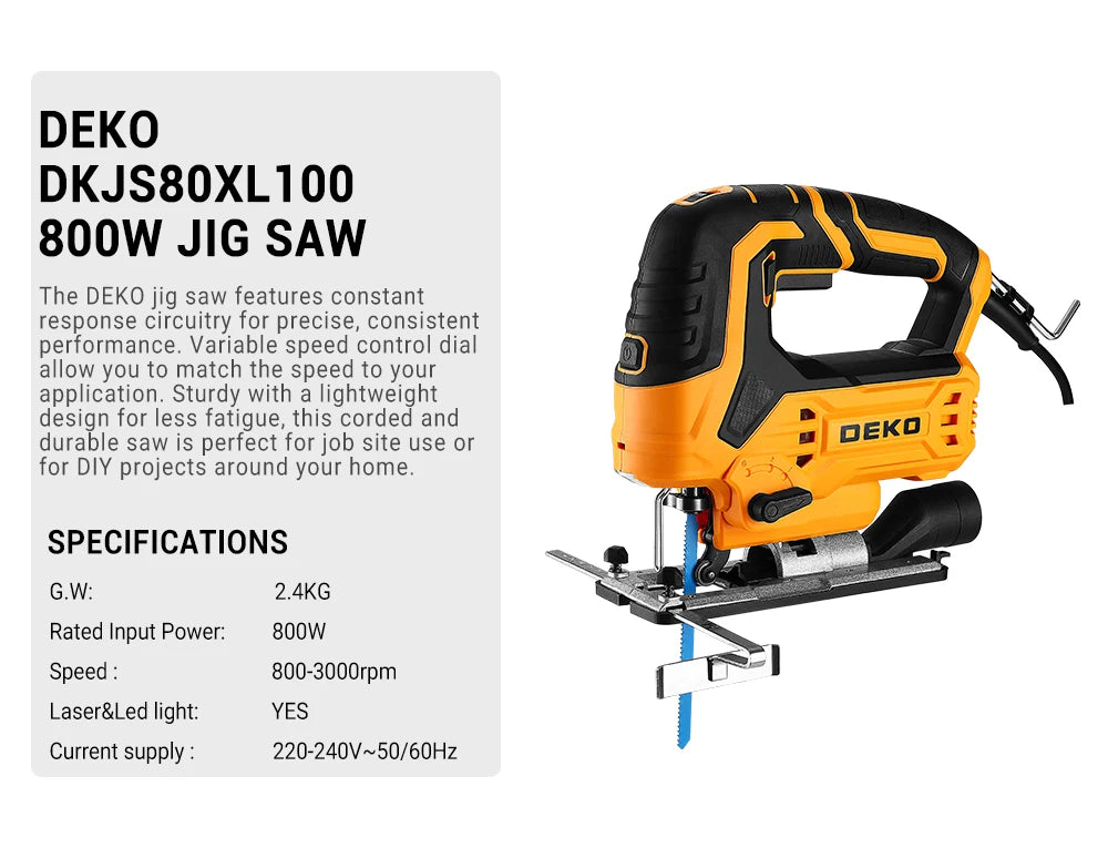Sierra de Calar DEKO DKJS80XL100 800W 220V – Herramienta Eléctrica para Carpintería con Guía y Accesorios