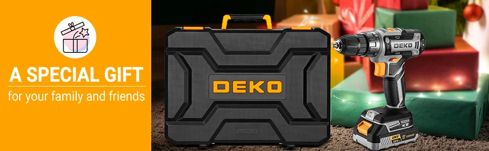 Kit Taladro Inalámbrico DEKO 20V – Taladro con Batería y Caja de Herramientas para Hogar
