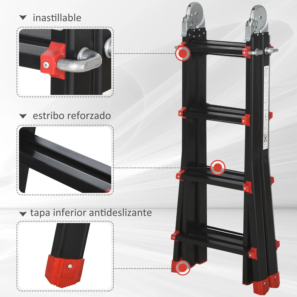 HOMCOM Escalera Telescópica de Aluminio 4 m Escalera Plegable con 8 Peldaños