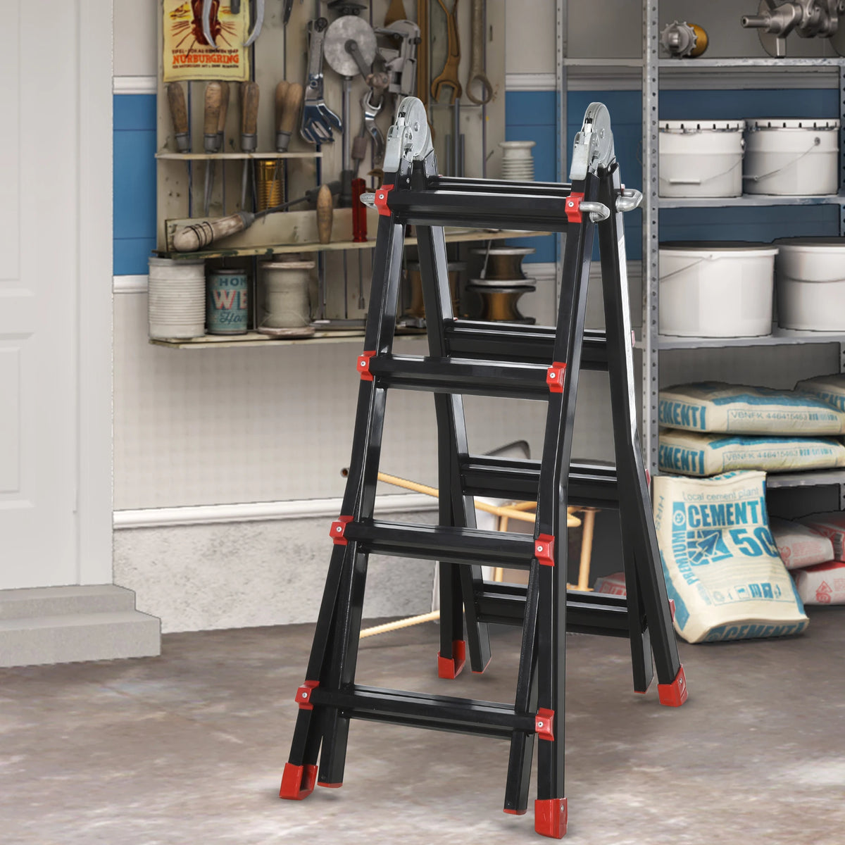 HOMCOM Escalera Telescópica de Aluminio 4 m Escalera Plegable con 8 Peldaños