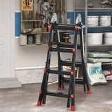 HOMCOM Escalera Telescópica de Aluminio 4 m Escalera Plegable con 8 Peldaños