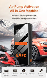 Arrancador de Coche 1200A con Compresor 150 PSI – Jump Starter Portátil con Power Bank