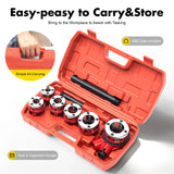 Kit de Roscado de Tuberías Manual – Roscadora con Trinquete y 5/6 Cabezales BSPT con Estuche
