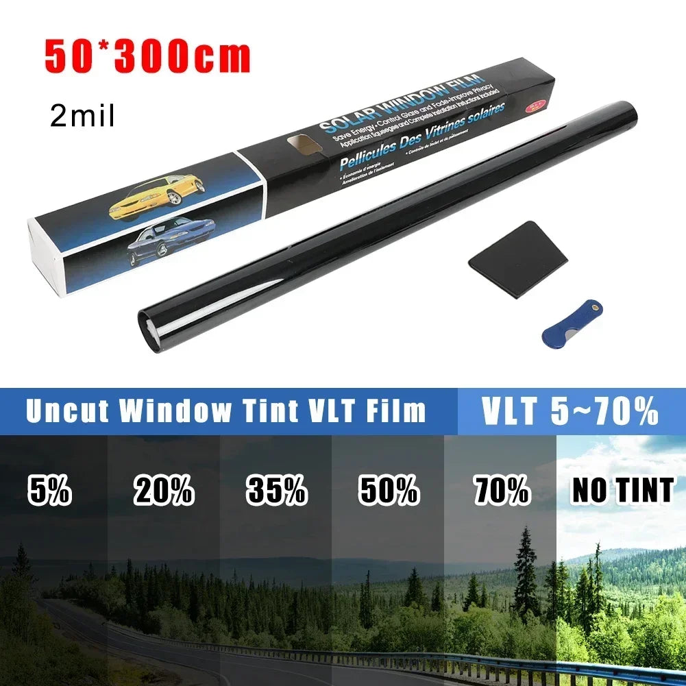 Lámina Tintada para Ventanas de Coche 50x300 cm – Negro 5%–70% VLT, Protección UV y Adhesivo Solar