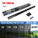Lámina Tintada para Ventanas de Coche 50x300 cm – Negro 5%–70% VLT, Protección UV y Adhesivo Solar