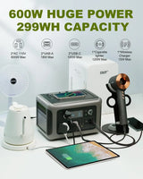 Estación de energía portátil ALLPOWERS R600 299Wh LiFePO4 con 2 salidas AC 600W (1200W pico) generador portátil para camping, autocaravana y hogar