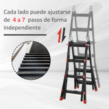 HOMCOM Escalera Telescópica de Aluminio 4 m Escalera Plegable con 8 Peldaños