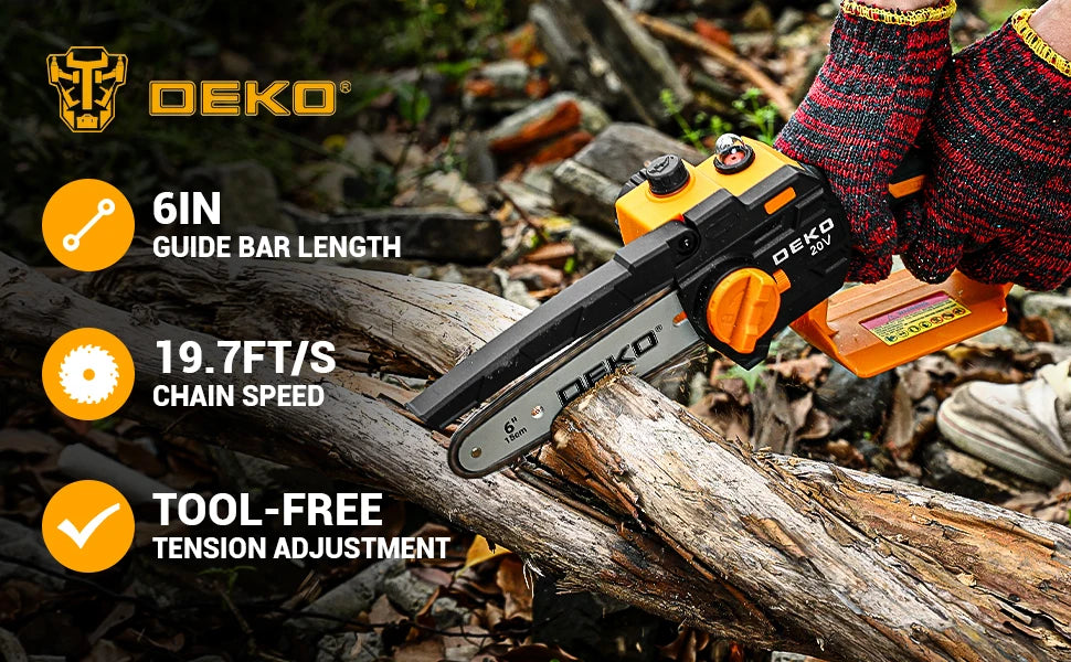 Mini Motosierra Inalámbrica DEKO 550W 6” – Sierra Portátil a Batería para Corte de Madera y Árboles