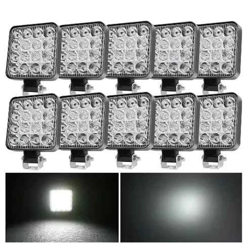 Faro LED 48W Universal 12V-48V para Coche, SUV y 4x4 – Luz Antiniebla Off-Road Cuadrada con Modo Flash y Alta Potencia