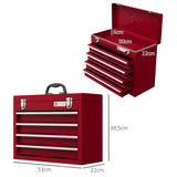 DURHAND Caja de Herramientas de Acero con 4 Cajones Bandeja Tapa Abatible y Cierres Metálicos 51x22x39,5 cm Rojo