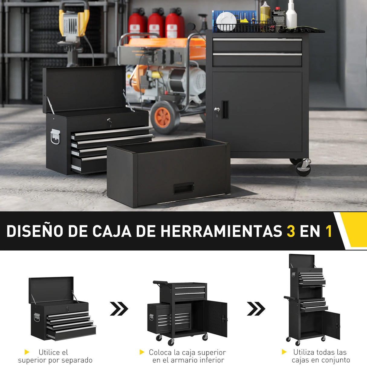 Carro de Herramientas con 6 Cajones y Cerraduras Caja de Herramientas de Acero con Ruedas para Taller Garaje Rojo