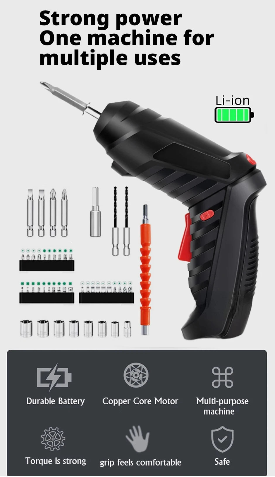 Juego de Destornillador Eléctrico Multifunción 47 Piezas – Inalámbrico con Batería de Litio