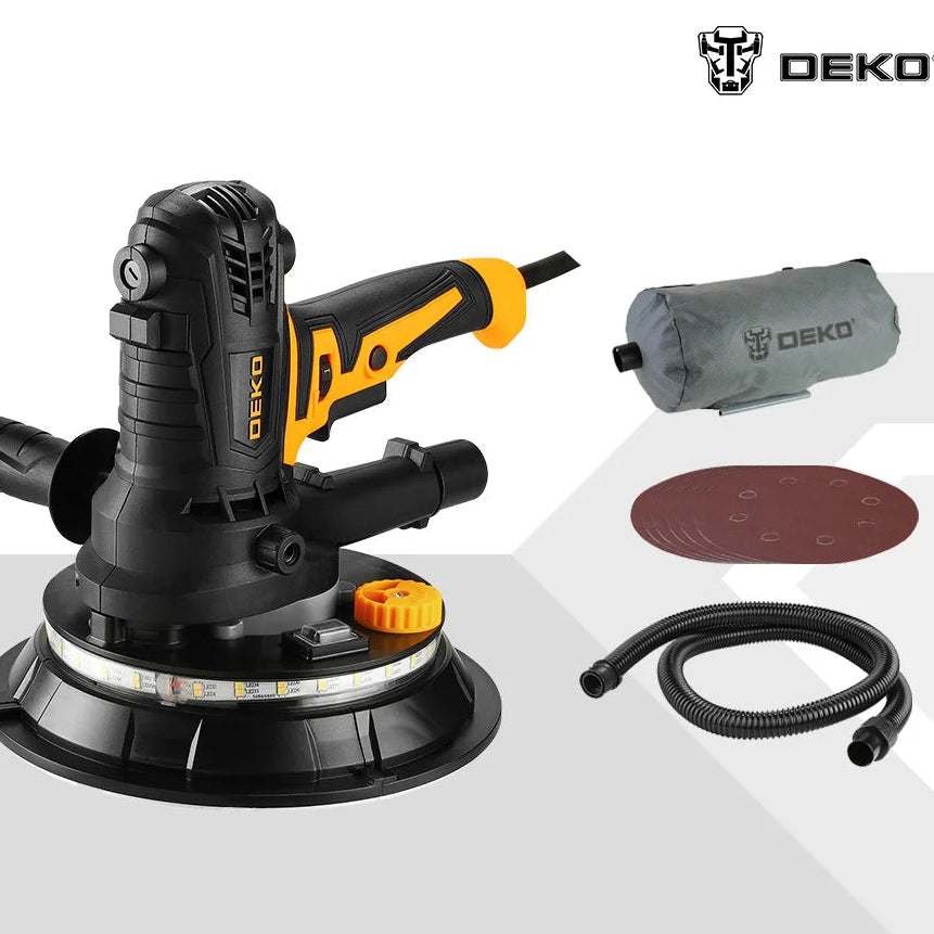 Lijadora de Pared DEKO 900W con LED – Lijadora de Yeso con Bolsa de Polvo y Accesorios