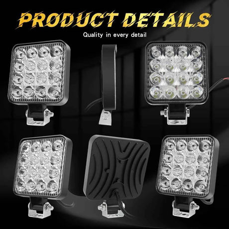 Faro LED 48W Universal 12V-48V para Coche, SUV y 4x4 – Luz Antiniebla Off-Road Cuadrada con Modo Flash y Alta Potencia