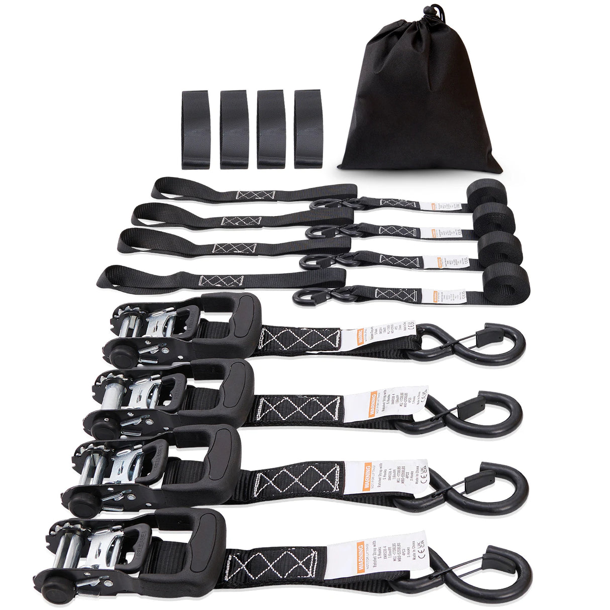 SucceBuy Correas de Amarre de Trinquete 4 Uds – Cinturones de Sujeción para Moto, Remolque y Carga con Ganchos S-Hook y Alta Resistencia