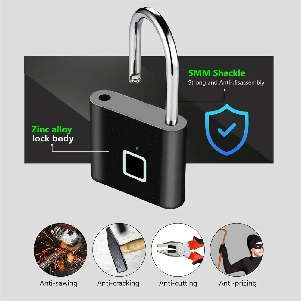 Candado Inteligente con Huella Dactilar USB – Impermeable IPX, Desbloqueo Rápido 0.3s, Candado Portátil Antirrobo de Zinc