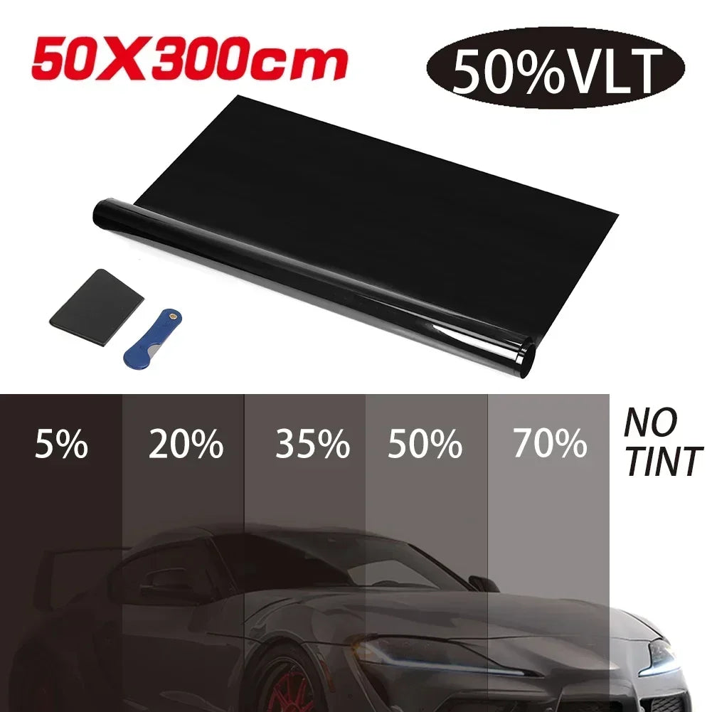 Lámina Tintada para Ventanas de Coche 50x300 cm – Negro 5%–70% VLT, Protección UV y Adhesivo Solar