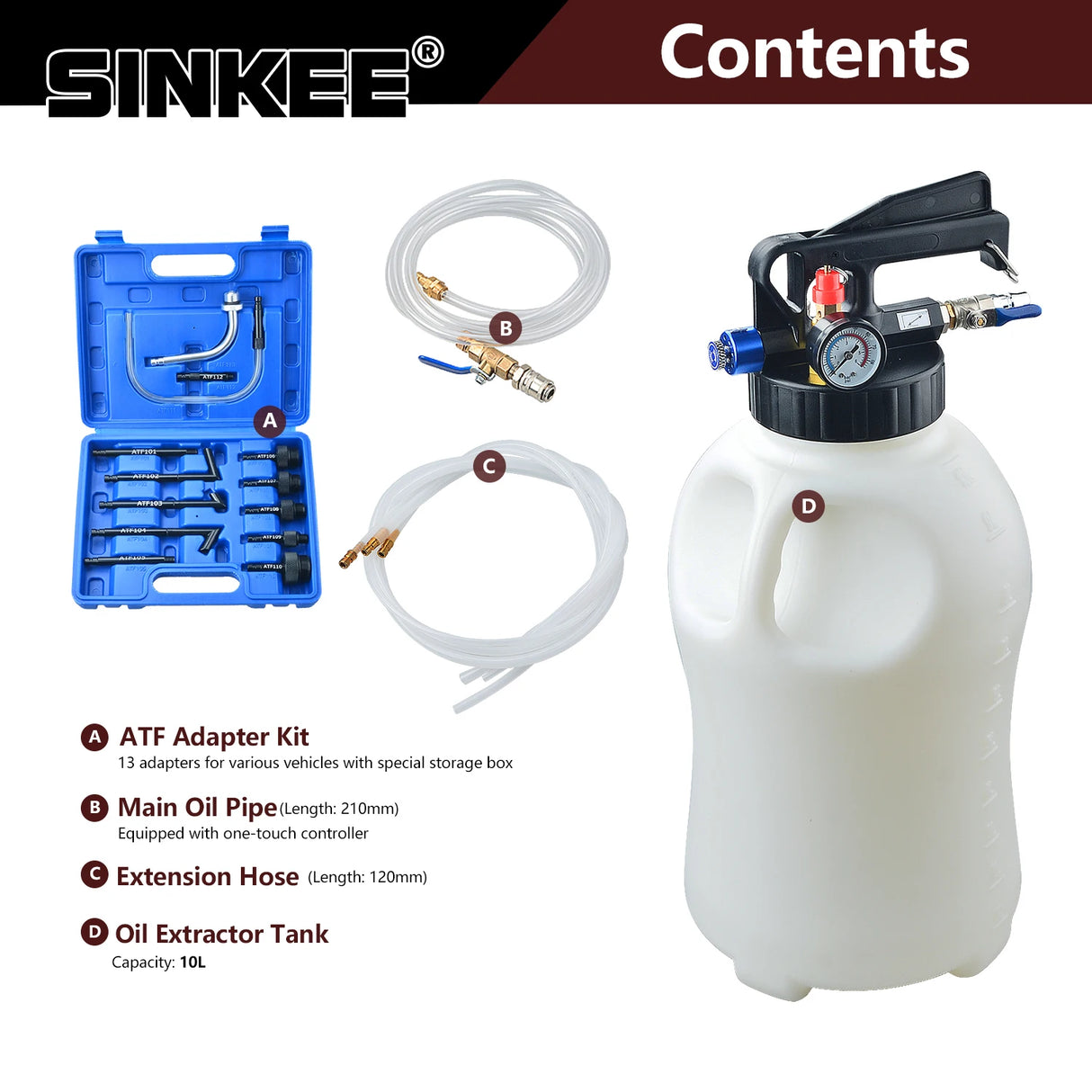 Bomba Neumática de Aceite 10L con Kit ATF 13 Piezas – Dispensador de Transmisión Profesional
