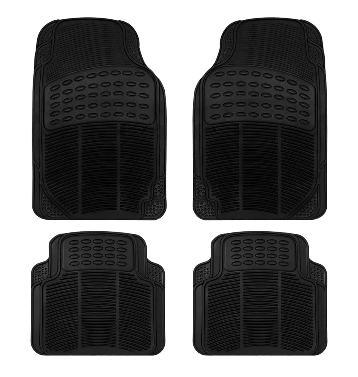 Alfombrillas de Goma Universales para Coche 4 Piezas – Negro Recortables, Antideslizantes y Resistentes al Agua (2 Delanteras + 2 Traseras)