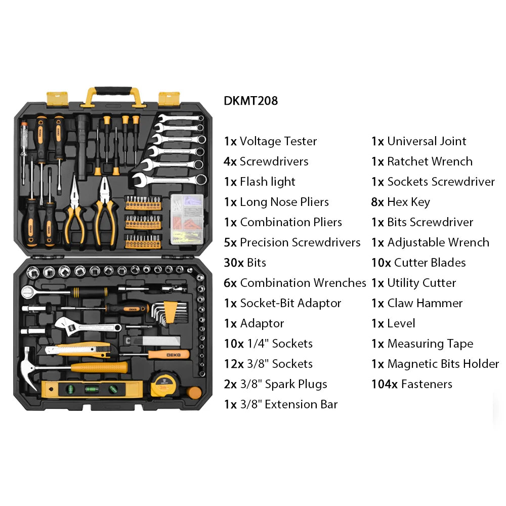 Kit de Herramientas DEKO 100 Piezas – Juego Multifuncional para Carpintería y Bricolaje