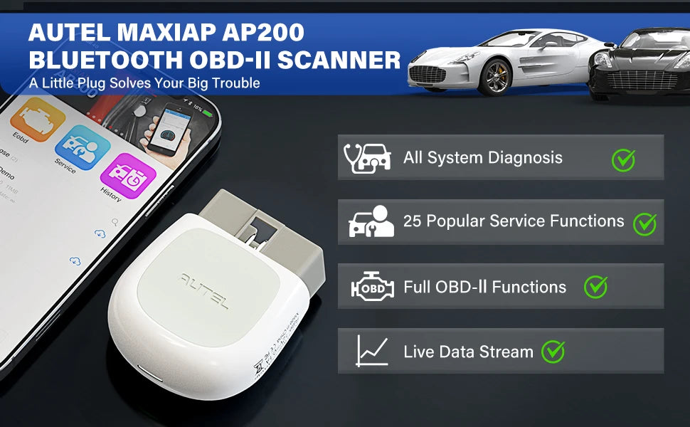 Autel MaxiAP AP200 Escáner OBD2 Bluetooth – Diagnóstico Completo de Todo el Sistema, TPMS y EPB para Coche