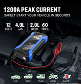 Arrancador de Batería Coche 1200A 12V EAFC | Power Bank 20000mAh con Carga Inalámbrica, LED SOS y Martillo de Emergencia
