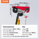 Polipasto Eléctrico VEVOR 250 kg 510W – Elevación 12 m con Motor de Cobre para Garaje y Almacén