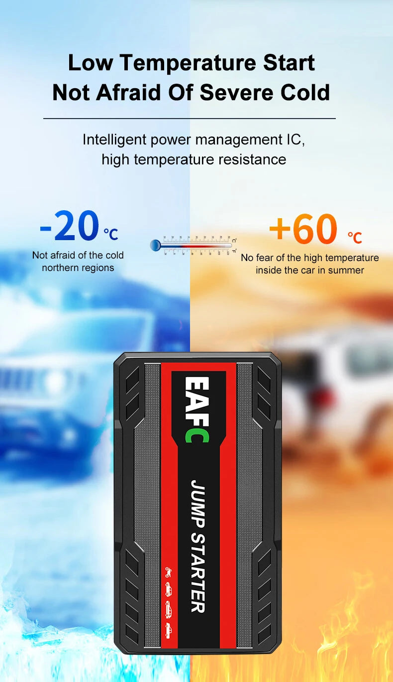 Arrancador de Batería de Coche 600A 12V con USB, Luz LED y SOS