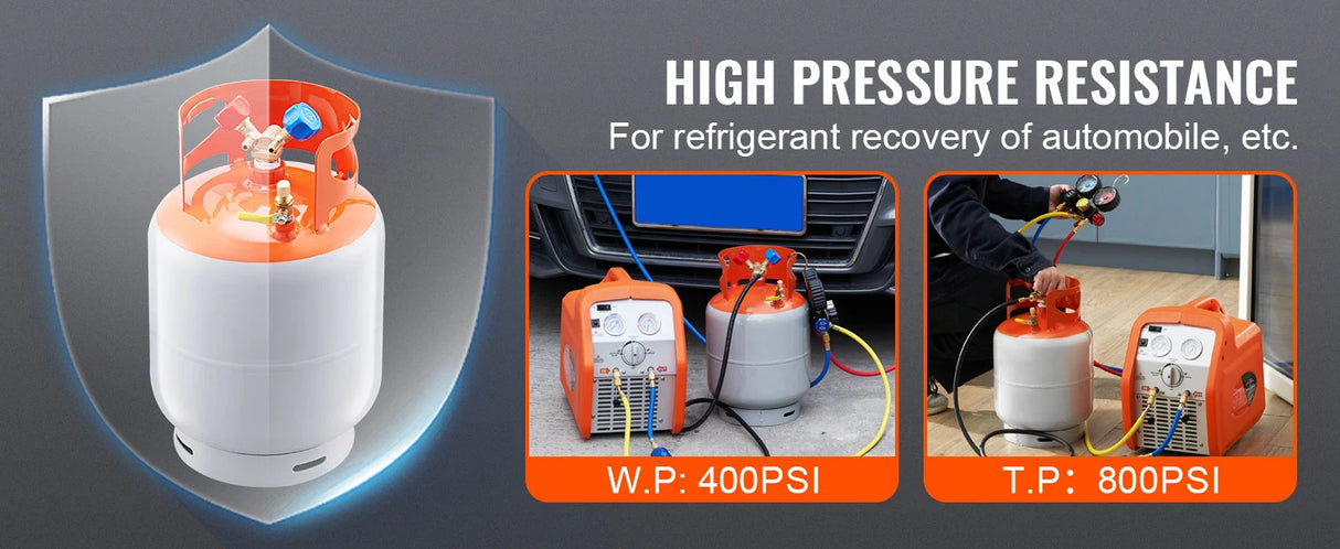 Tanque de Recuperación de Refrigerante SucceBuy 50 LBS – Cilindro Portátil 400 PSI con Válvula en Y para Líquido/Vapor, Compatible R22 y R134A