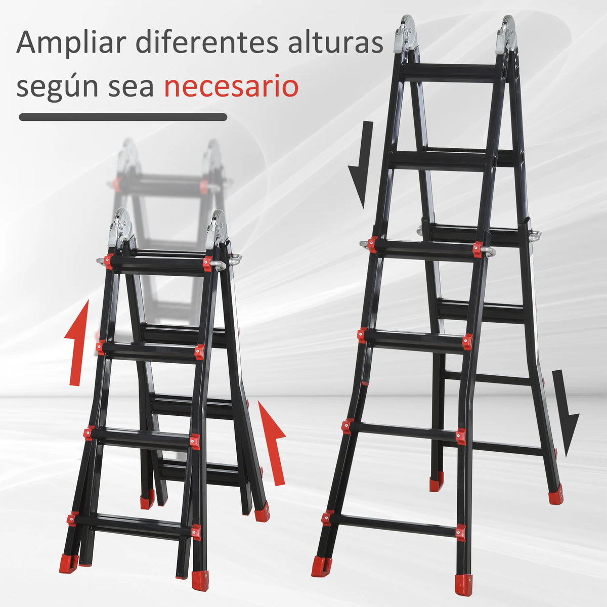 HOMCOM Escalera Telescópica de Aluminio 4 m Escalera Plegable con 8 Peldaños