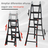 HOMCOM Escalera Telescópica de Aluminio 4 m Escalera Plegable con 8 Peldaños