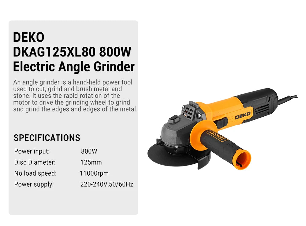 Amoladora Angular DEKO 115 mm 800W 11.000 RPM – Herramienta Eléctrica para Madera y Metal