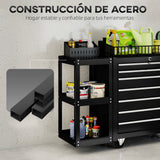 HOMCOM Carro de Herramientas con 7 Cajones, Carro de Taller con Estantería de 3 Niveles Desmontable, Sistema de Cierre Central