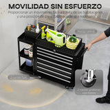 HOMCOM Carro de Herramientas con 7 Cajones, Carro de Taller con Estantería de 3 Niveles Desmontable, Sistema de Cierre Central