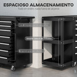 HOMCOM Carro de Herramientas con 7 Cajones, Carro de Taller con Estantería de 3 Niveles Desmontable, Sistema de Cierre Central