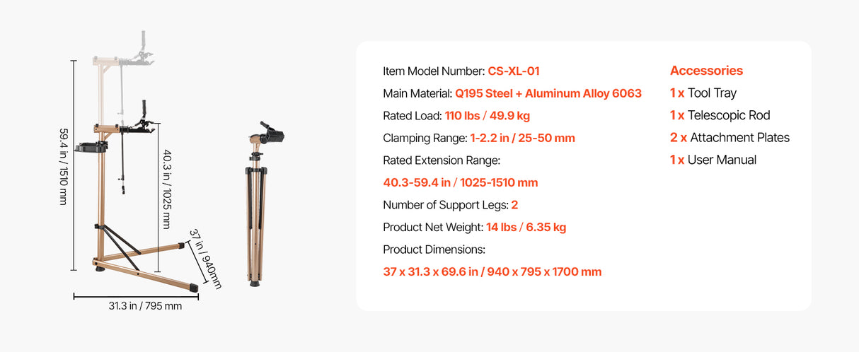 Soporte de Reparación de Bicicletas SucceBuy Plegable – Caballete de Trabajo Ajustable Alta Resistencia (30-50 kg), Soporte de Mantenimiento para MTB y Bicicleta de Carretera