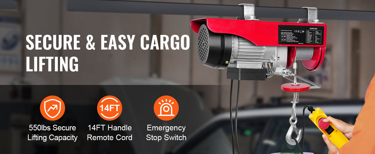 Polipasto Eléctrico VEVOR 250 kg 510W – Elevación 12 m con Motor de Cobre para Garaje y Almacén
