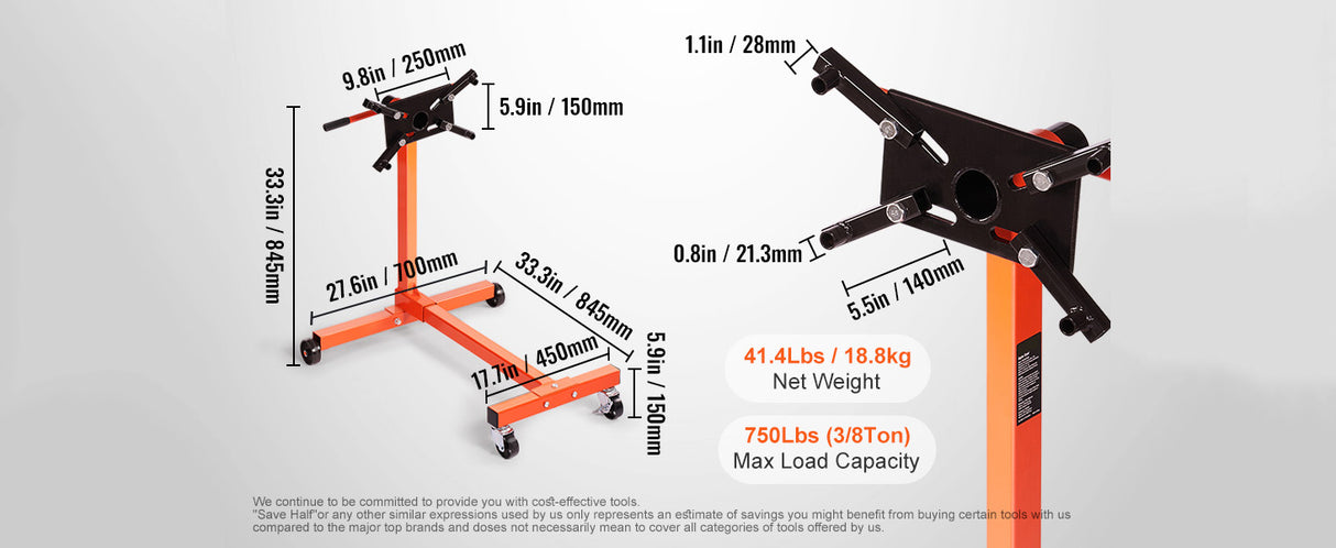 Soporte de Motor SucceBuy 750/1300/1500 lb – Caballete Giratorio 360° para Reparación de Vehículos