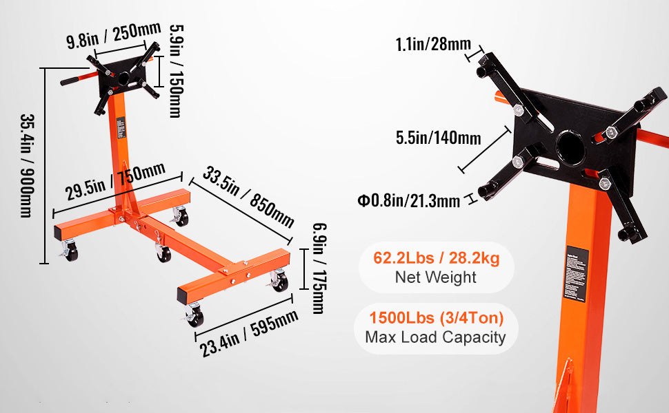Soporte de Motor SucceBuy 750/1300/1500 lb – Caballete Giratorio 360° para Reparación de Vehículos