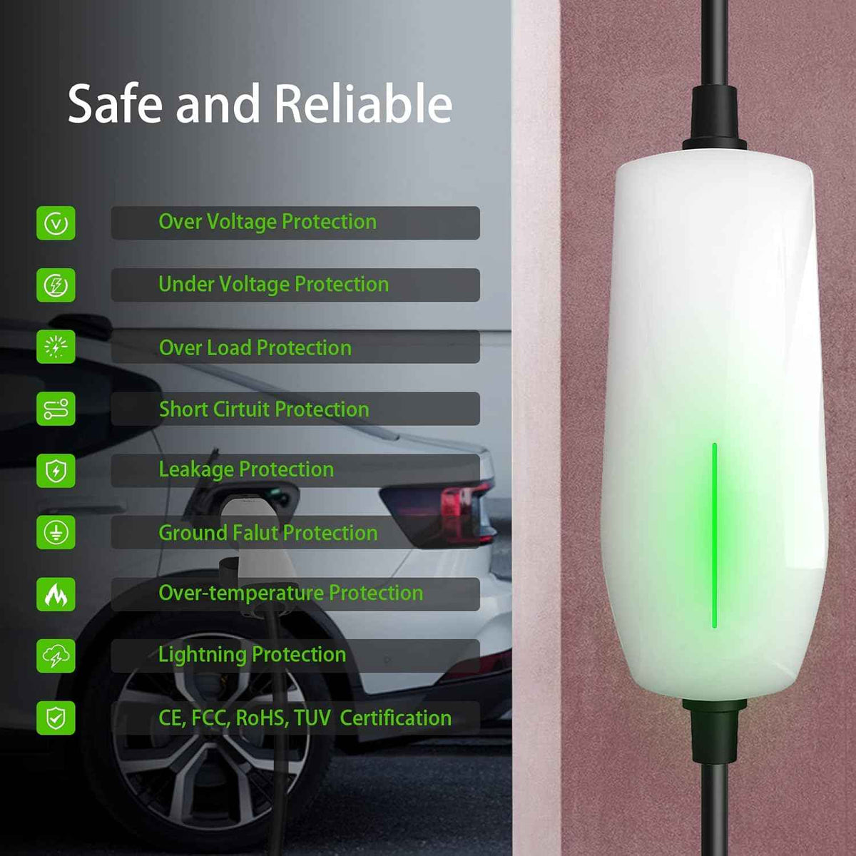 Cargador EV Portátil 16A 220V-230V Tipo 2 – Cable de Carga con Enchufe Schuko para Coche Eléctrico (IEC 62196-2)