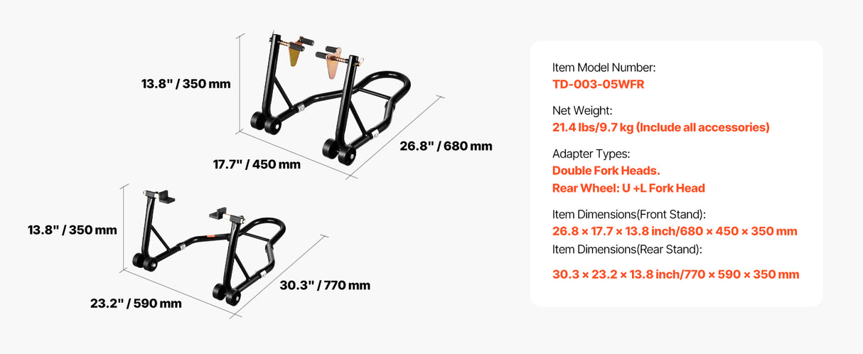 Soporte Elevador para Motocicleta SucceBuy 850 lb – Caballete Delantero y Trasero con Horquilla Doble y Soporte Basculante