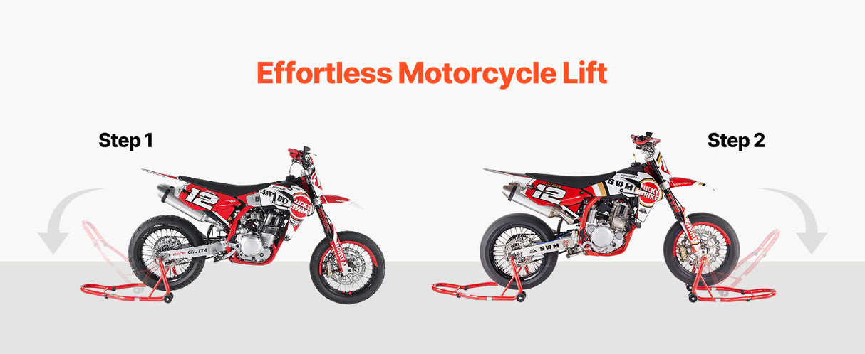 Soporte Elevador para Motocicleta SucceBuy 850 lb – Caballete Delantero y Trasero con Horquilla Doble y Soporte Basculante