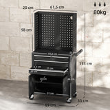 Carro de Herramientas HOMCOM con 3 Cajones y Panel Pegboard – Organizador de Taller con Ruedas Negro